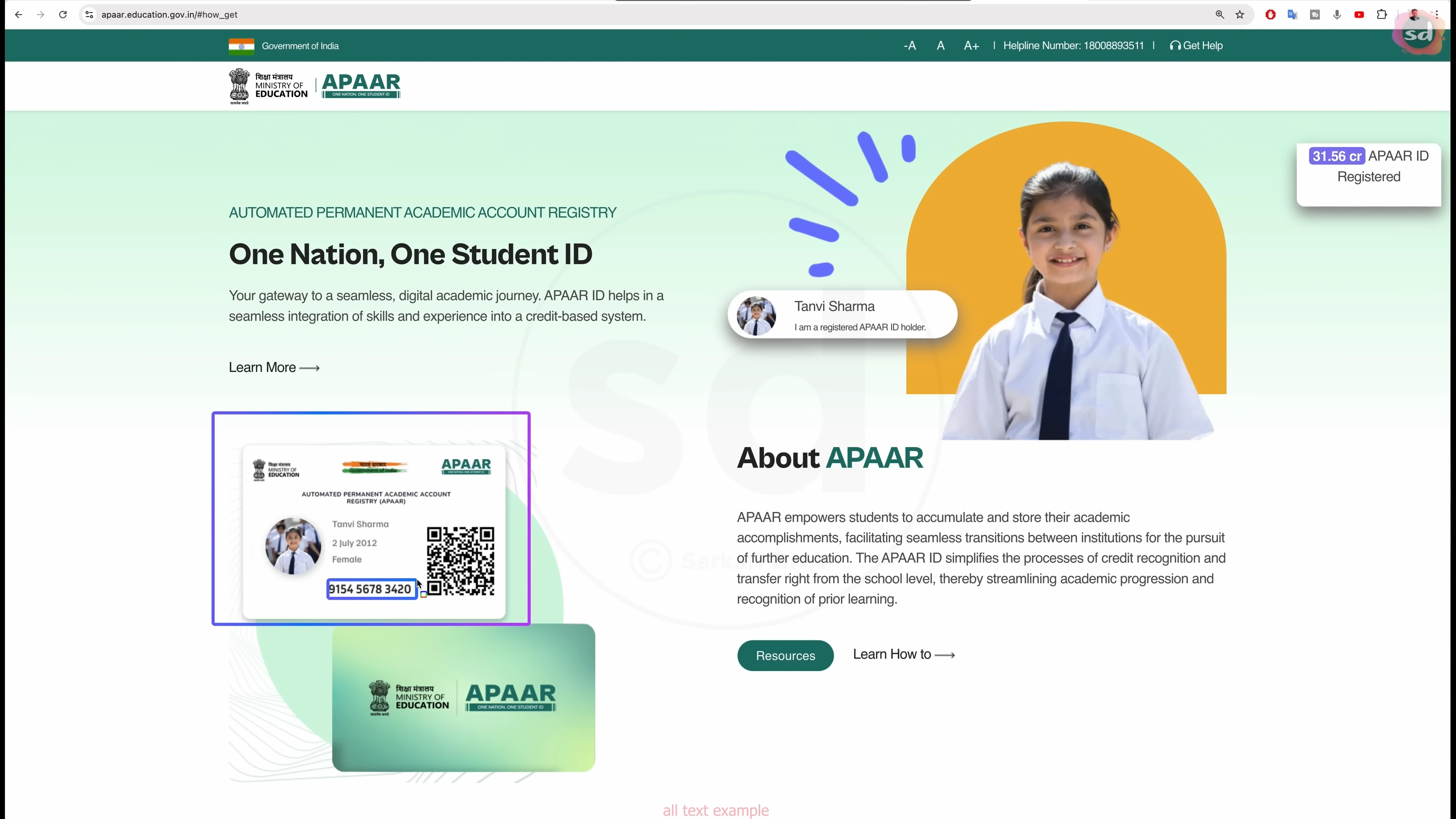 APAAR ID Official Website Interface